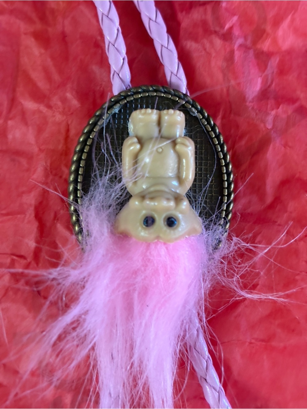 Retro Troll Pendant Necklace with Pink Hair